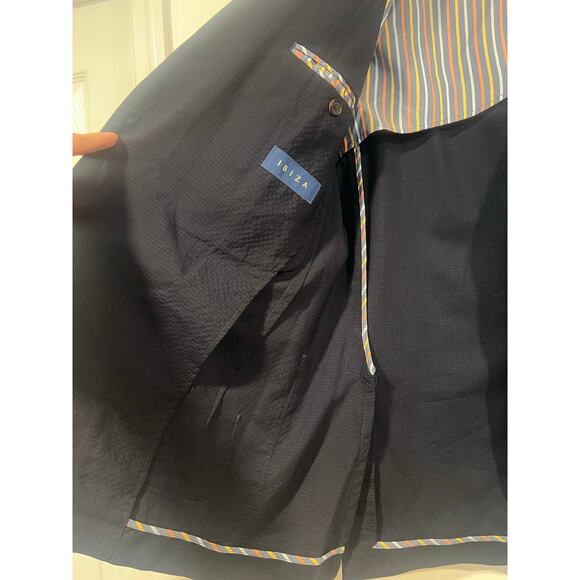 Ibiza Wool Stretch Seersucker Half-Lined Sport Coat Navy Blue Mens Sz 42L Blazer - Picture 4 of 7